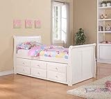 Donco Kids Twin Sleigh Captains Bed with Twin Trundle and Storage Drawers in White