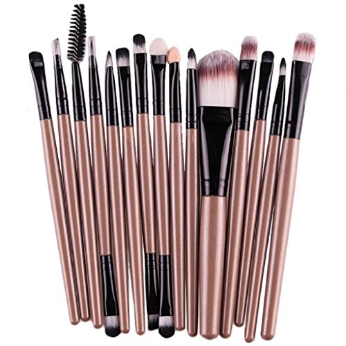 ChainSee 15 Pcs/Sets Women Eye Shadow Foundation Eyebrow Lip Brush Makeup Brushes Tool (Gold)