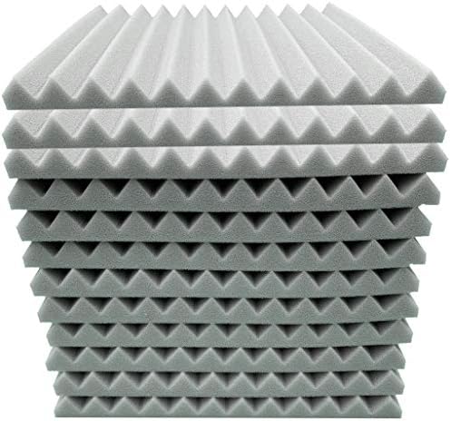 12Pcs Soundproofing Studio Foam Panels Big Size, Crylee Acoustic Foam Wedge Tiles Fireproof Sound Stop Absorption Sponge Studio KTV Soundproof Treatment Paint Pads Paper Wall Sticker (Gray)