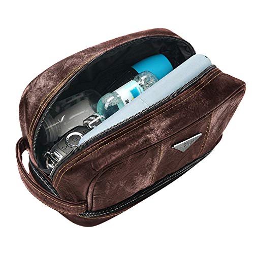 Toiletry Travel Bag for Men - Large Leather Dopp Kit - Mens Toiletries Bathroom Organizer by LVLY (Brown) 2 Toiletry Travel Bag for Men - Large Leather Dopp Kit - Mens Toiletries Bathroom Organizer by LVLY (Brown)