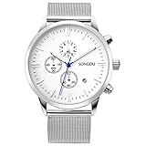 SONGDU Men Watch Chronograph Analog Quartz Sport Watch with Date and Milanese Mesh Strap