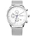 SONGDU Unisex Silver Chronograph Watch Big Face Stopwatch with Date Calendar and Milanese Mesh Strap
