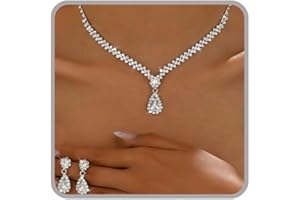 Silver Wedding Jewelry Sets for Brides Rhinestone Necklace and Earring Sets for Women Prom Bridesmaid Jewelry Set