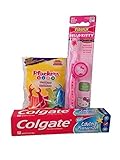 Children's Dental Care Bundle with Colgate Bubble Fruit Toothpaste 2.7 oz, Plackers Dental Flossers, and Dr. Fresh Hello Kitty Toothbrush and Cover