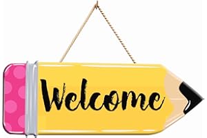 DEMONWER Back to School Welcome Sign Cute School Pencil Wooden Hanging Decoration Welcome Back to School Door Hanger for Teacher Student Classroom Front Porch