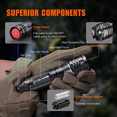 GEARLITE LED Torch Extremely Bright Pack of 2, Aluminium 4000 Lumen LED Torch Battery Operated with 5 Modes, IP65 Waterproof Handheld Lamp Zoomable for Camping, Hiking, Outdoor, Emergency, Gift