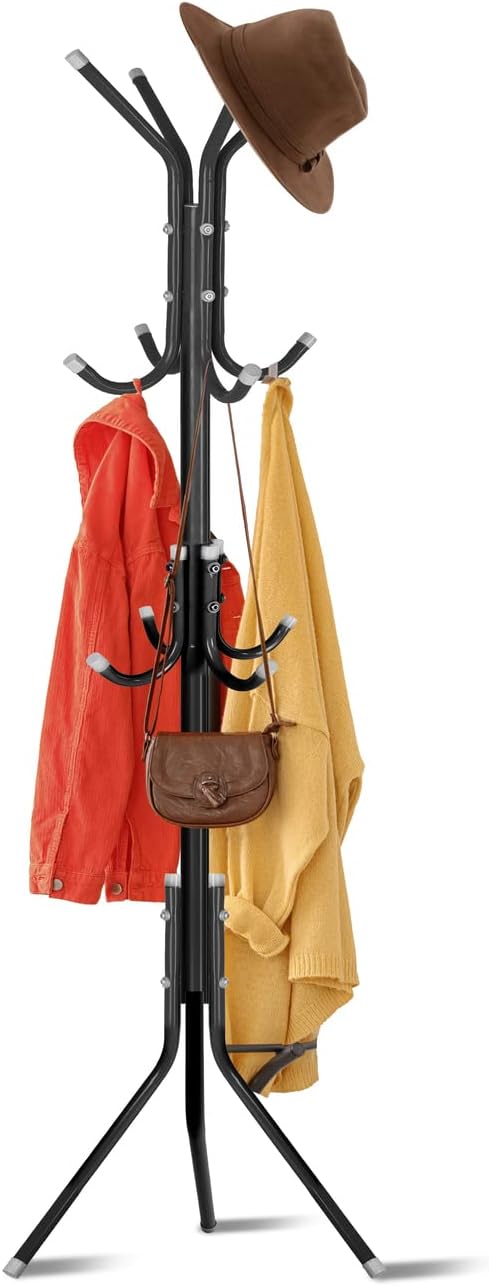 1ABOVE Metal Coat Rack with 12 Hooks, Freestanding, 67 Inch Black