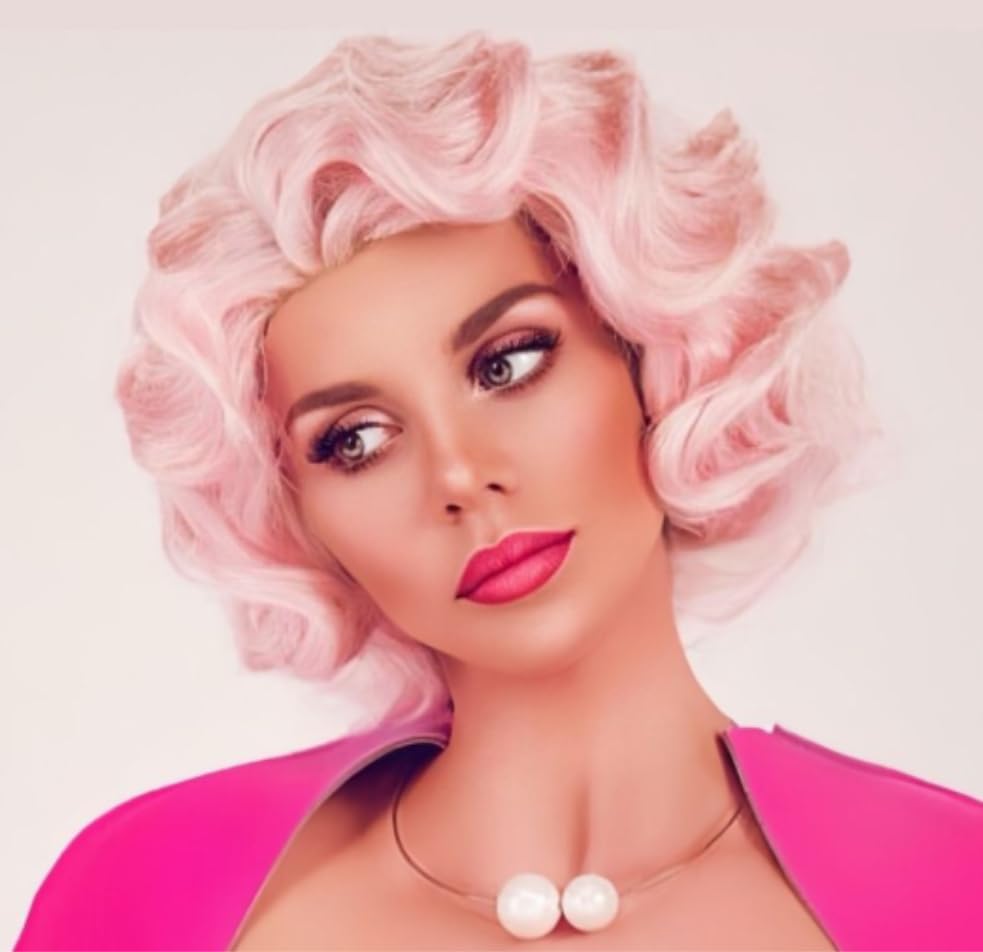 Siudus 1920s Finger Wave Wig Pink Short Curly Womens Wigs Synthetic Heat Resistant Vintage 30s 50s Costume Cosplay Hair Wig
