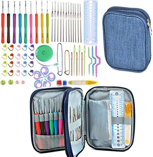 KOKNIT 72pcs Crochet Hooks Set Soft Rubber Handle Yarn Knitting Needles Set with Nylon Case Knitting Accessories Perfect for Lady