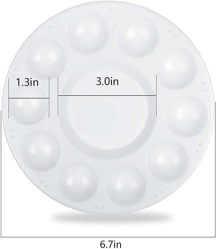 JCF 3 PCS Set Paint Tray Palette 6.7 Inch Plastic Round Palette with 10 Wells and 1 central reservoir for Watercolor Acrylic and Oil DIY Craft Professional Art Painting - Image 3