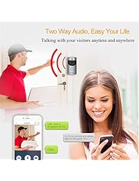 KAMRE Timbre de video inalámbrico inteligente, cámara de seguridad para el hogar HD 720P con servicios en la nube gratuitos Conversación de gran angular de 166 ° en tiempo real y detección de movimiento de video PIR visión nocturna, dos baterías integrada