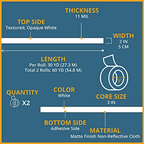 White Gaffers Tape Two Pack - 2 Inch x 30 Yards Gaffer Tape Roll - Thumbnail 4