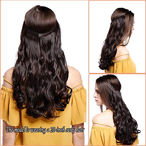 S-noilite Invisible Crown Hair Extensions Secret Transparent Headband Hairpieces No Clip Long Human Made Natural Synthetic Fibre Hair Piece for Women Curly 20 Inch dark brown - Thumbnail 5
