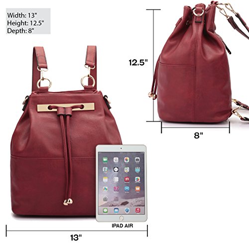 dasein fashion leather convertible drawstring bucket bag and backpack Abby Full-Grain Handcrafted in Ethiopia crossbody Strap Length When Fully Extended Convertible Drawstring Bucket Bag Mini