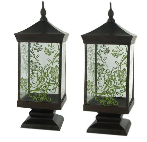 Set of 2 Pierced Metal Glass Thai Lanterns