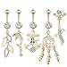 CABBE 5pcs 14G Dangle Belly Button Rings Anchor Surgical Steel Set Navel Barbell for Women Girls Body Piercing Jewelry
