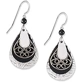 Silver Forest Black & Silver Tone Teardrop Dangle Earrings E-8061