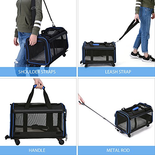 Pet Wheels Carrier, Youthink SoftSided Rolling Carrier for Pets up to 30 lbs, with Removable