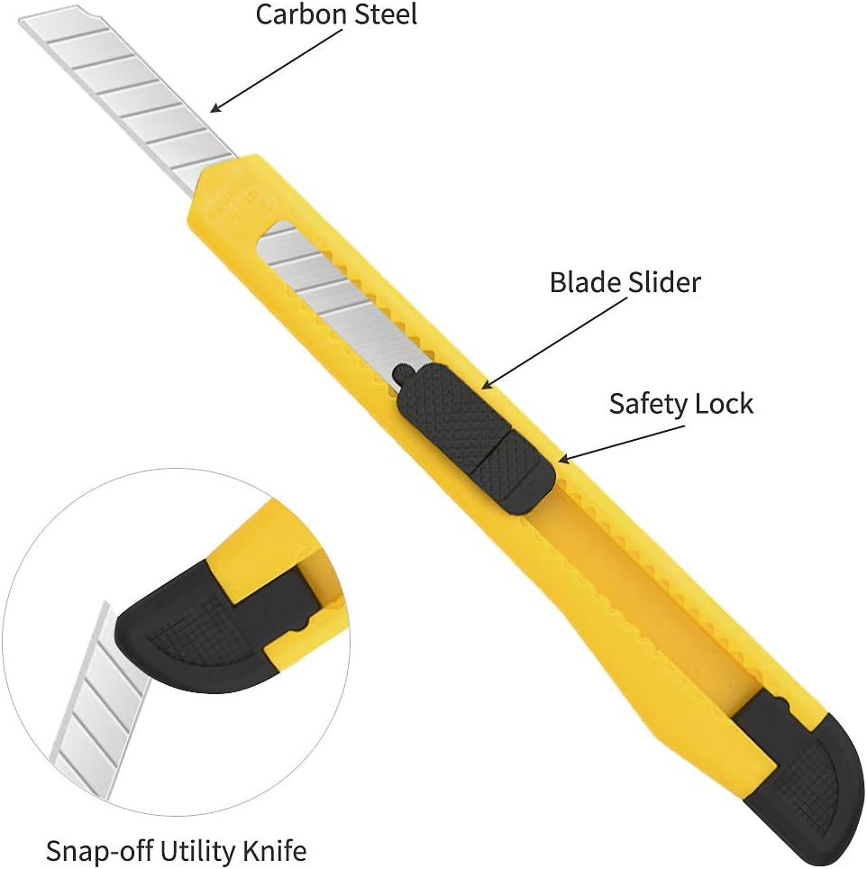 Utility Knife Retractable Box Cutter (10 Replacement 9mm Wide Blade Cutter) Use for Home, Arts Crafts, Hobby: Office Products
