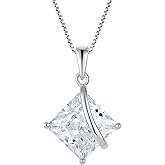 Inpasne Square Princess Cut Necklace 925 Sterling Silver Solitaire Pendant Necklace Birthstone Jewelry Gifts for Women