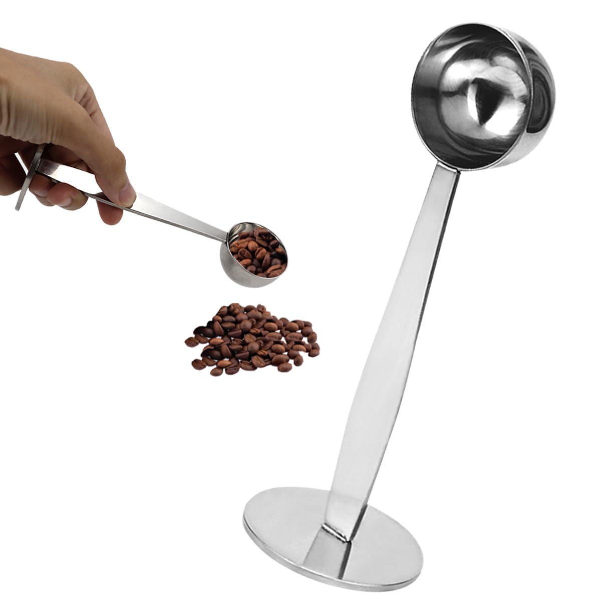 DOERDO Stainless Steel Coffee Spoon and Powder Hammer 2-in-1 Tamping Coffee Scoop for Cafe Shop, Home, Kitchen, Office