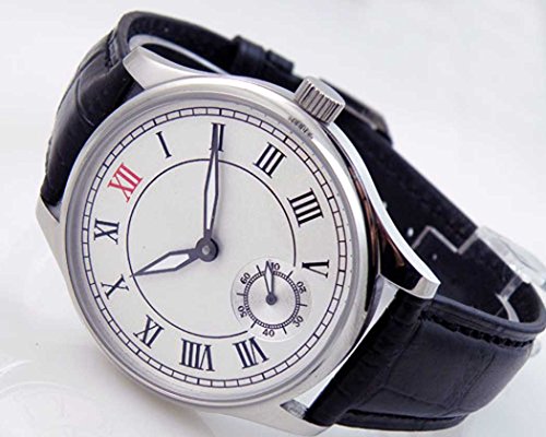 Parnis White Dial Roman Number Mechanical See-through Back Mens Womens Silver Watches Black Leather Strap