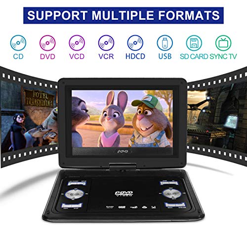HAWKFORCE Professional Portable DVD Player, 10.1 inch Swivel-Screen DVD Player, Support CD/DVD/VCD/USB/Sync TV/Games, 5 Hours Rechargeable Battery, Portable Movie Player for Kids and Cars(Black)