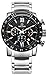 Voeons Mens Watches Chronograph Silver Stainless Steel Black Big Dial Quartz Wristwatch