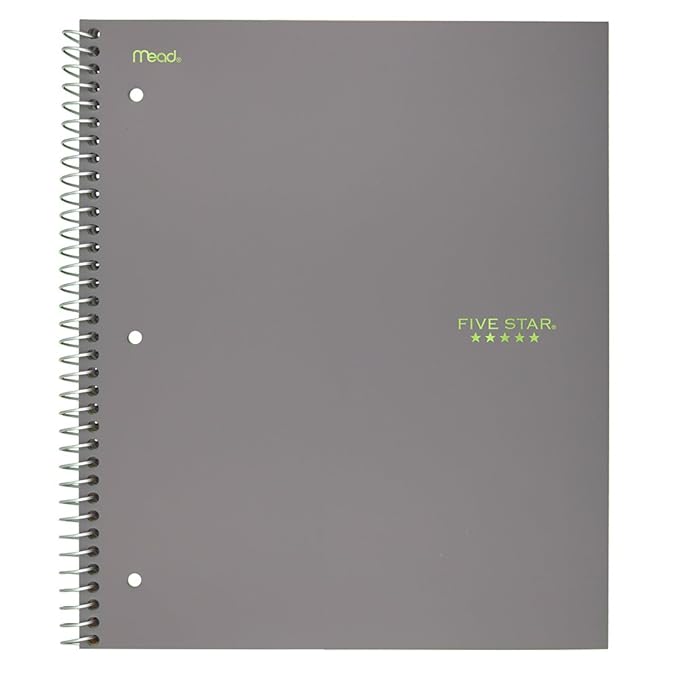 Five Star Spiral Notebook, 5 Subject, College Ruled Paper, 200 Sheets