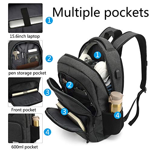 Laptop Backpack AUGUR 15.6 inch Business Travel Backpacks Water Resistant College Back Pack (Black）