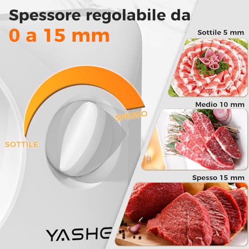 YASHE 180W Folding Electric Household Slicer 17cm Stainless Steel Blade 0-15mm Thick, Compact and Easy to Store for Meat, Cheese, Bread and Vegetables, White