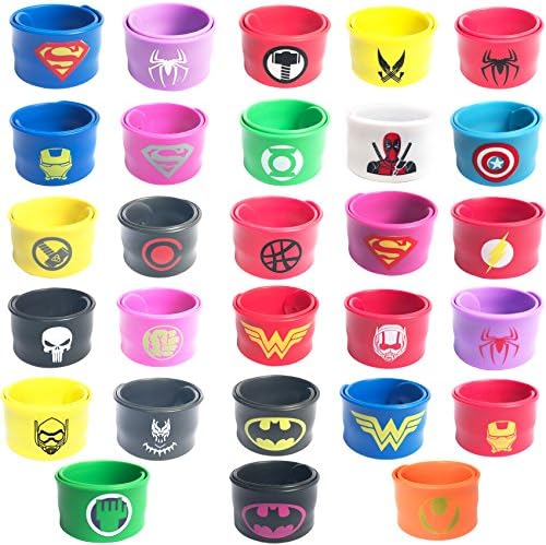 Janhop 28 PCS Superhero Slap Bracelet for Kids Boys &amp; Girls,Superheros Birthday Party Supplies Favors,Includes the new Black Panther and Deadpool Super Hero Bracelet
