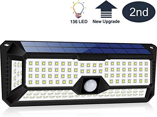 Big Solar Panel Motion Sensor Lights Outdoor,4 Sides 270°Wide Angle 136 New Upgrade Large Size Led Solar Lights Outdoor Motion Sensor Waterproof Wall Wireless Security Night Light Easy-to-Install