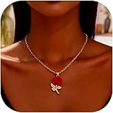 Peraca Cris Red Rose Necklace for Women Gold Flower Pendant Necklace Romantic Jewelry Valentines Day Gifts for Her Trendy Accessory