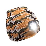 FUNTW Ultra Bright LED Unisex Lighted Beanie Cap/Winter Warm hat （USB Charging） (Orange Camouflage)