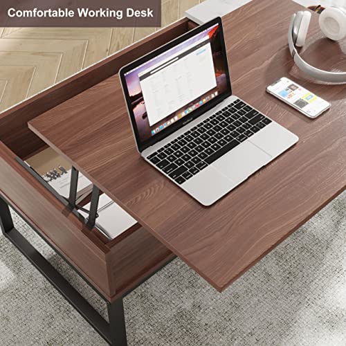 Tbfit Lift Top Coffee Table with Storage, Retro Lifting Coffee Tables for Living Room, Smart
