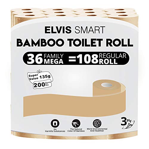 Elvissmart-Bamboo-Toilet-Paper-36-Mega-Rolls108-Regular-Rolls-200-Bath-TissueRoll-3-Packs-of-12-Rolls