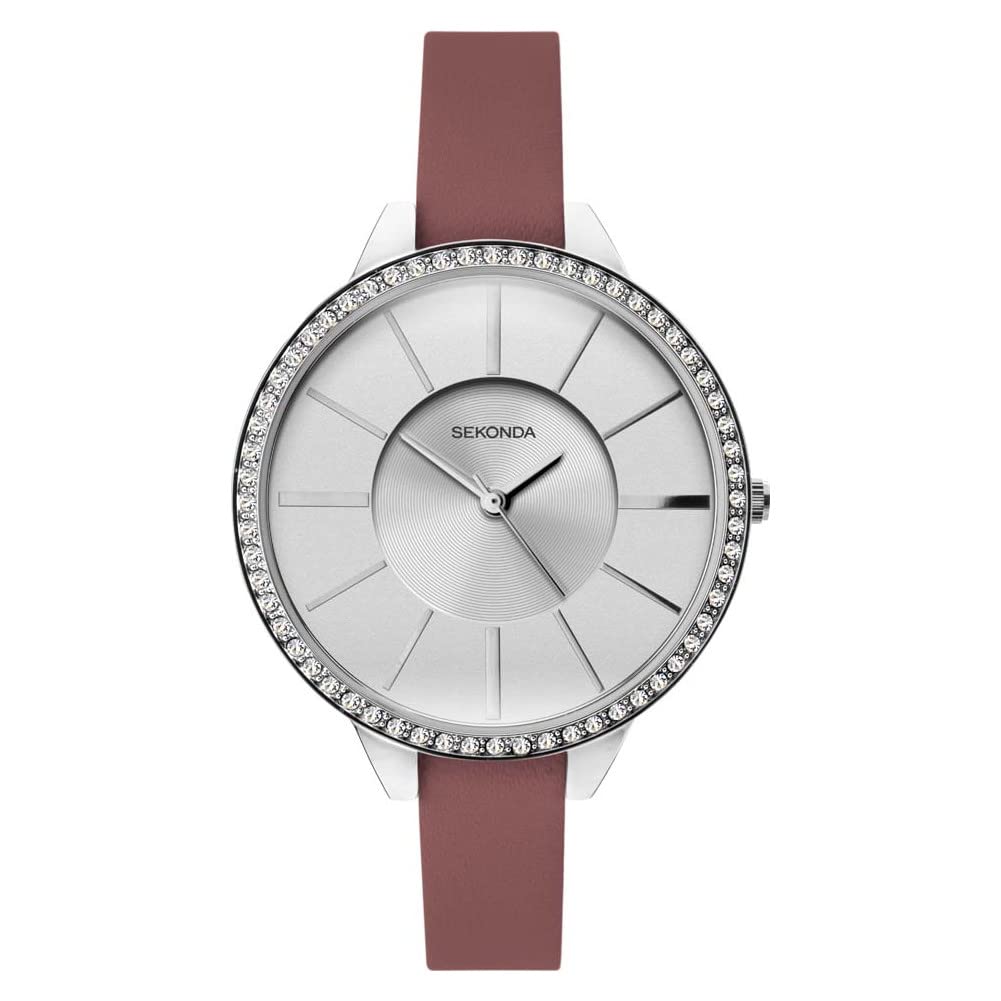 Sekonda Ladies Editions Watch with Silver Glitter Dial and Pink Strap 40006