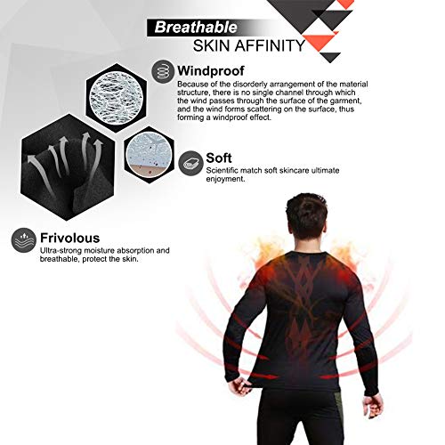 Men's Thermal Underwear Wintergear Fleece Long Johns Compression Base Layer Set Skiing Warm Top & Bottom (Black, XXL)