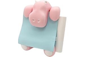 RhyNSky Hippo Sticky Note Holder Cute Animal Pop-up Note Dispenser Funny with Pen Holder for Desk Office Home, 3x3 In, Pink, C25