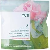 YUNI Beauty Large Body Wipes - Rose Cucumber, 30 Count - Moist Showerless Wipes, Cleanse & Deodorize, On-the-Go Waterless Body Cleanser, Individually Wrapped for Camping, Travel & Gym