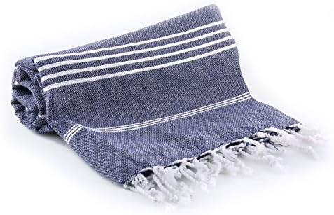 Realgrandbazaar Pestemal Turkish Bath Towels Beach Spa Hammam Yoga Gym Towel Pareo Peshtemal Striped Pestemal Sheet Blanket, Anatolia, Turkish Towel - Head Hair Face Baby Care %100 Cotton (Navy Blue)