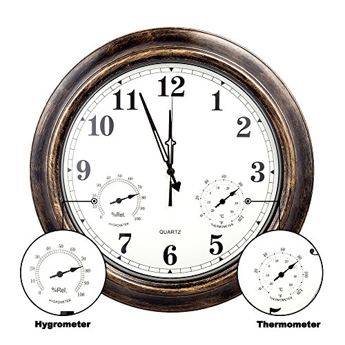 SkyNature 18 Inch Large Outdoor Wall Clock Waterproof Temperature