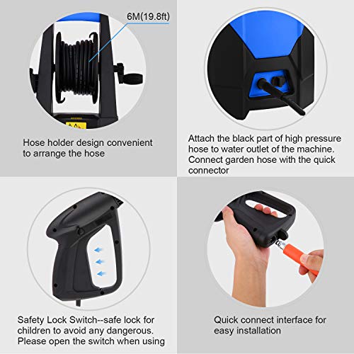 mrliance 3500PSI Electric Pressure Washer 2.0GPM Power Washer 1800W High Pressure Washer Cleaner Machine with Spray Gun, Hose Reel, Brush, and 4 Adjustable Nozzle (Blue) - Thumbnail 4