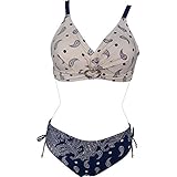 Foclassy Retro Vintage Women's Push-Up Underwired Big Bra Full covered Bikini