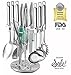 Kitchen Gadgets Utensil Knives Set - 13 Piece Stainless Steel Block - Spatula, Serving Spoon, Spaghetti Server, Soup, Dessert Ladle, Skimmer, Chef, Bread, Carving, Utility, Paring, Knife & Sharpener