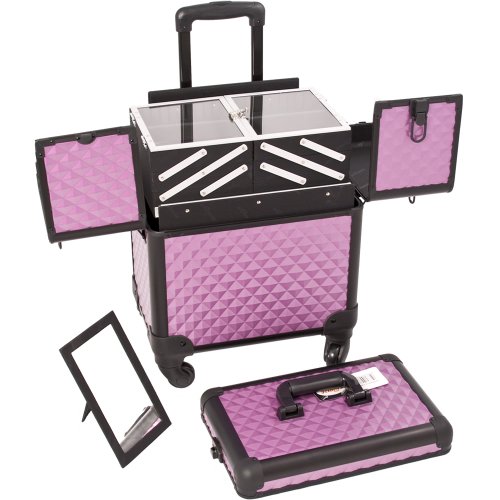 SUNRISE Professional Makeup Case on Wheels Aluminum, Two 3 Tier Trays