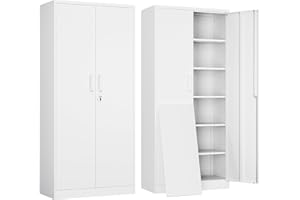 Yizosh Metal Garage Storage Cabinet with 2 Doors and 5 Adjustable Shelves - 71" Steel Lockable File Cabinet,Locking Tool Cabi