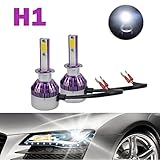 H1 LED Headlight Bulbs 12000LM 120W Cool White 6000K COB Chips - High Beam/Low Beam/Fog Light Replacement Super Bright All-in-One Conversion Kit Plug & Play (Pair)
