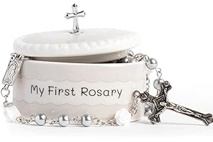 CASCADE GOODS White My First Rosary and Keepsake Box, Blessed Baptism Gifts for Girl or Boys, Stunning First Communion Gifts for Girls or Blessed Christening Gift for Boys, Rosary Beads and Catholic Gift Box